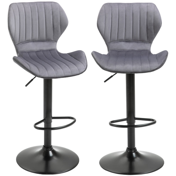 acquista Set 2 Sgabelli da Bar 47x51,5x91,5-113,5 cm in Poliestere Vellutato Grigio