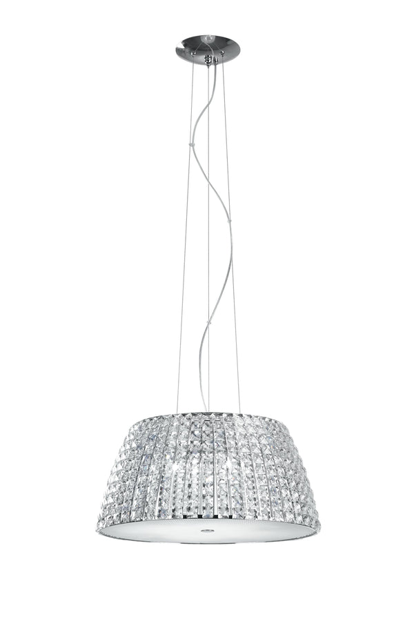 acquista Lampadario Sospeso Circolare Metallo Cromo Cristalli K9 dffusore Vetro Moderno G9