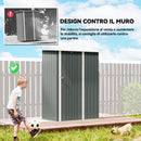 Capanno Porta Attrezzi 142x86x189 cm con Tetto Inclinato e Porta Bloccabile in Metallo Grigio Chiaro      