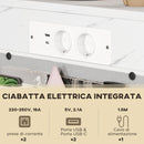 Tavolino da Salotto a Forma di C Piano Effetto Marmo con Prese di Corrente e USB in MDF Bianco  