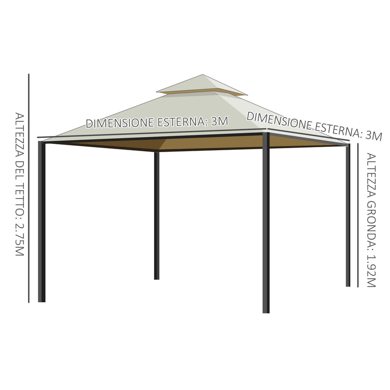 Gazebo da Giardino Impermeabile con Pannelli Laterali Beige 3x3m 