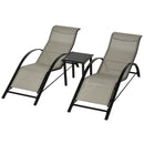 Set di 2 Lettini Prendisole 59x169x66 cm e Tavolino con Piano in Vetro Grigio      