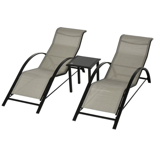 online Set di 2 Lettini Prendisole 59x169x66 cm e Tavolino con Piano in Vetro Grigio