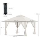 Gazebo Pieghevole 4x4 m ad Altezza Regolabile con Zanzariera e Borsa in Metallo e Tessuto Oxford Crema      