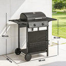 Barbecue a Gas 99x56x95 cm 2 Bruciatori Tavolini Laterali Vassoio Raccogli Grassi in Metallo e Acciaio Nero      