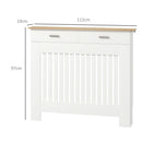 Copritermosifone a Doghe Antiribaltamento 112x19x97 cm con Vano Contenitore in Legno Bianco