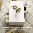 Tavolino da Caffè  106x58x39,5 cm 1 Cassetto e Ripiano in Truciolato Bianco e Legno