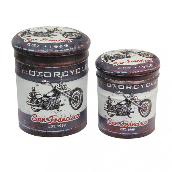 Set 2 Pouf Contenitore Tondo in MDF Moto Grigio Scuro acquista