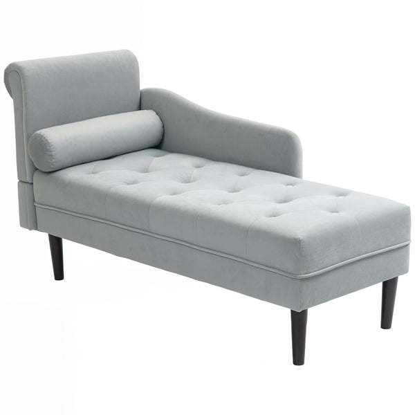 online Poltrona Chaise Longue 146x61x82,5 cm Con Sponte e Cuscino Rivestimento Trapuntato Effetto Velluto Grigio