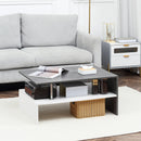 Tavolino da Salotto 2 Livelli 90x60x42 cm in Truciolato e Acciaio Inox Bianco e Cemento