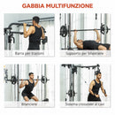 Palestra Multifunzione 3 in 1 210x132x225 cm con Sistema di Cavi Incrociati Squat Rack Regolabile Barra Bilanciere e Barre Trazioni in Acciaio      