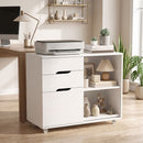 Mobile Porta Stampante 80x40x68 cm con Ruote a Freno 3 Cassetti e Ripiani Aperti in MDF Bianco      