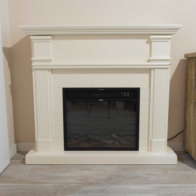 Camino Elettrico da Pavimento 114x102,3x28,2 cm Effetto Fiamma 1500W Sined Caldera Bianco