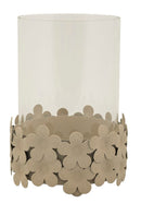 Porta Candele Dune con Vetro Ø12x16 cm in Ferro e Vetro Crema      