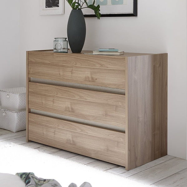 acquista Comò 3 cassetti 111x50 x79 cm Karabak noce stelvio biondo/argilla
