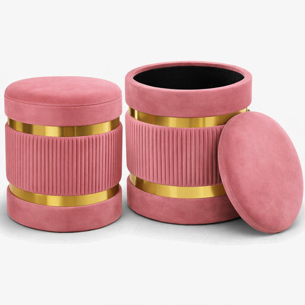 Set 2 Pouf Contenitore Ø 38x44 cm e Ø 31x38 cm con Rivestimento Velluto Rosa sconto