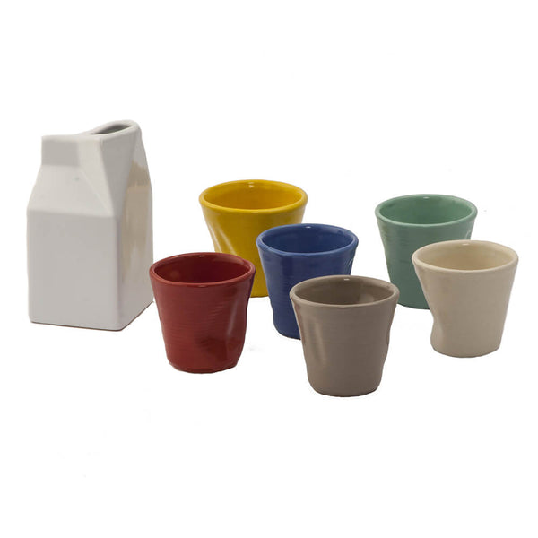 Set 6 Tazzine da caffè Accartocciati Multicolor con Lattiera Bianca in Gres Kaleidos online