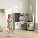 Cucina per Bambini 3-8 Anni 160x32x97,5 cm con Piano Girevole Fornelli Luci e Suoni Forno e Microonde in MDF e Legno di Pino Verde Chiaro      