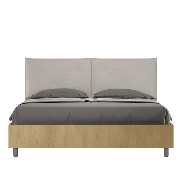 Letto Matrimoniale con Alzata Comoda Struttura Quercia con Cuscini in Similpelle Appia Tortora Varie Misure sconto