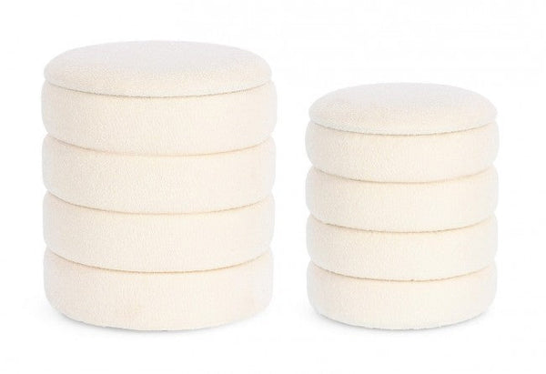 Set 2 Pouf Contenitore Katerina in Bouclè Bianco sconto