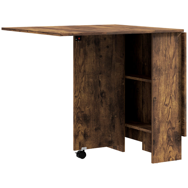 online Tavolo da Pranzo Pieghevole a Ribalta 140x75x74 cm per 6 Persone con 2 Ripiani in Melamina Marrone Rustico