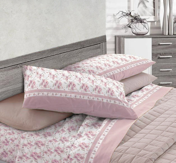 Set Lenzuola in Cotone Sopra Sotto e Federe Cober Fioretto Rosa Varie Misure sconto