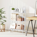 Carrello Portalibri Moderno a 3 Livelli 69x26x108 cm con Ruote Girevoli in Metallo e PP Bianco      