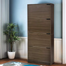 Scarpiera 4 Ante 63x24x150 cm a Doppia Profondità con Maniglie a Scomparsa in MDF Noce      