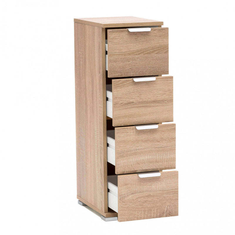 Cassettiera 4 Cassetti Naturale 27x38x85 h cm in Truciolare bilaminato Marrone chiaro