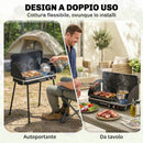 Barbecue a Gas Propano Portatile 61x47x88 cm con Griglia e Fornello 7KW in Alluminio e Metallo Nero      