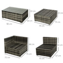 Set Salotto da Giardino Divano 3 Posti Pouf e Tavolino in Rattan Grigio