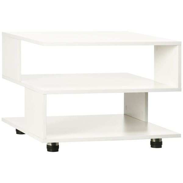 online Tavolino da Caffè Asimmetrico 60x60x45 cm con Ripiani e Piedini Regolabili in Legno Bianco