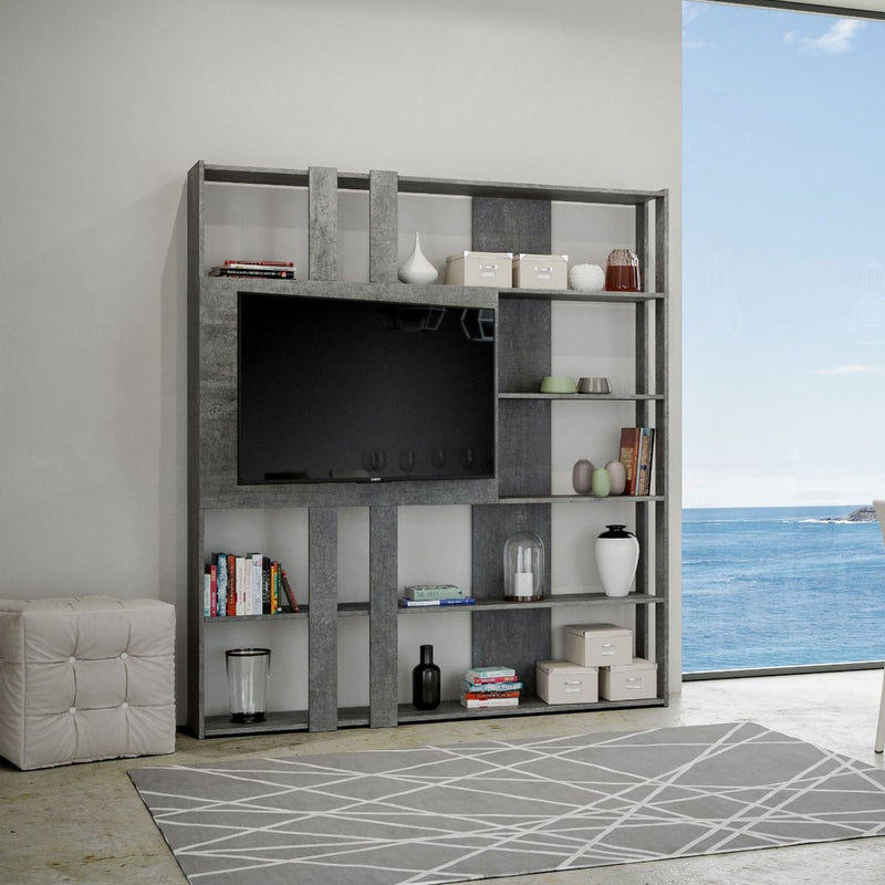 Libreria Moderna 5 Ripiani con Pannello per TV 178x36x204 cm in nobilitato Grigio