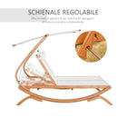 Lettino Prendisole Doppio da Giardino 210x155x175 cm in Legno e Textilene Beige