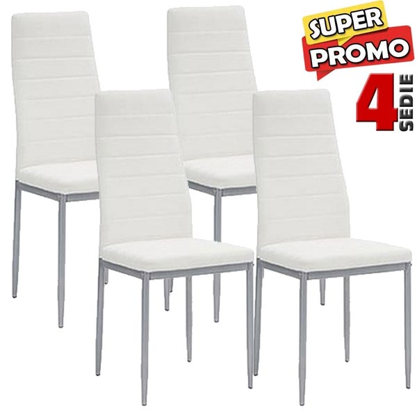 Set 4 Sedie da Pranzo Moderne Imbottitura in Similpelle Bianco prezzo