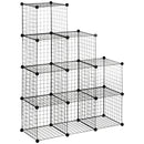 Libreria a 9 Cubi in Rete 35x35x35 cm con Pannelli in Acciaio e Polipropilene Nero