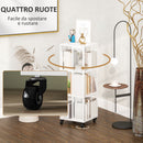 Libreria Moderna a 3 Ripiani 35x35x99 cm con Ruote in Metallo a Rete Bianco  