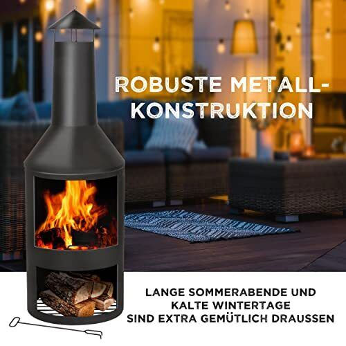 Stufa a Legna da Giardino 134x44,5 cm in Acciaio con Attizzatoio Nero 