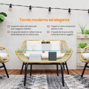 Set Salotto da Giardino Divano 2 Poltrone e Tavolino in Rattan e PE Beige   