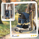 Passeggino per Cani Pieghevole 75x45x97 cm Peso Max 10 kg con Cestino e Portabicchiere Blu Scuro 