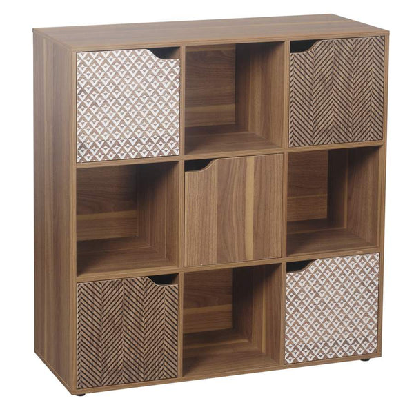 sconto Libreria Mobiletto 9 Scomparti 5 Ante 88.8x29x90.5 cm in Legno MDF Effetto Naturale