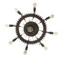Lampadario Ingranaggio Double Ø73,5x16 cm in Ferro e Legno Nero e Rame