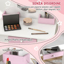 Set Toeletta Trucco Bambina 55x34x87 cm con Sgabello Specchio in Acrilico 2 Scatole Portaoggetti Design Unicorno in MDF Rosa      