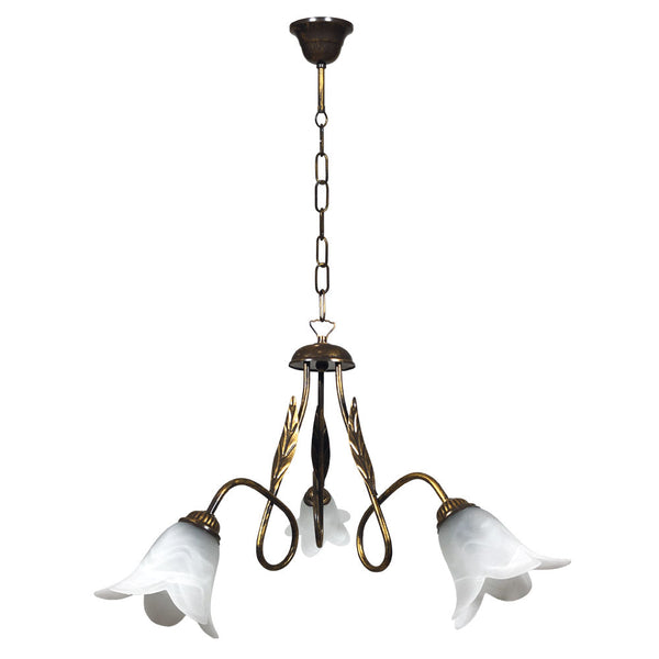 acquista Lampadario 3xE14 Montatura Marrone Oro Vetro Spugnato Bianco E-Energy Amelia