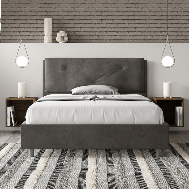 Letto Matrimoniale Francese Imbottito in Microfibra Appia Large Grigio Varie Misure
