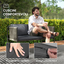 Set Salotto da Giardino con 2 Poltrone Divanetto e Tavolino da Caffè in Vetro in Rattan Grigio   