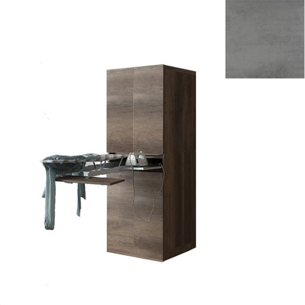 Mobile Lavanderia a Colonna per Lavatrice o Asciugatrice con Asse da Stiro e Ante 70x70x192A cm in Nobilitato Unika Grigio Cemento sconto