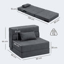 Poltrona Letto Pieghevole Convertibile in Chaise Longue 80x80x64 cm con Materasso in Velluto Grigio Scuro      
