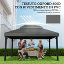 Copertura per Gazebo da Giardino 3x4 m a 2 Livelli in Tessuto Oxford 600D con Fori di Drenaggio Grigio Scuro      