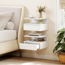 Set di 2 Comodini Sospesi 35x32x22,5 cm con Cassetto e Mensola Aperta in Legno Bianco      